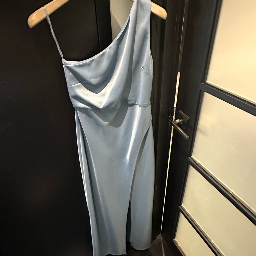 BHLDN DUSTY BLUE DYLAN ONE SHOULDER BRIDESMAID DRESS - SIZE 4